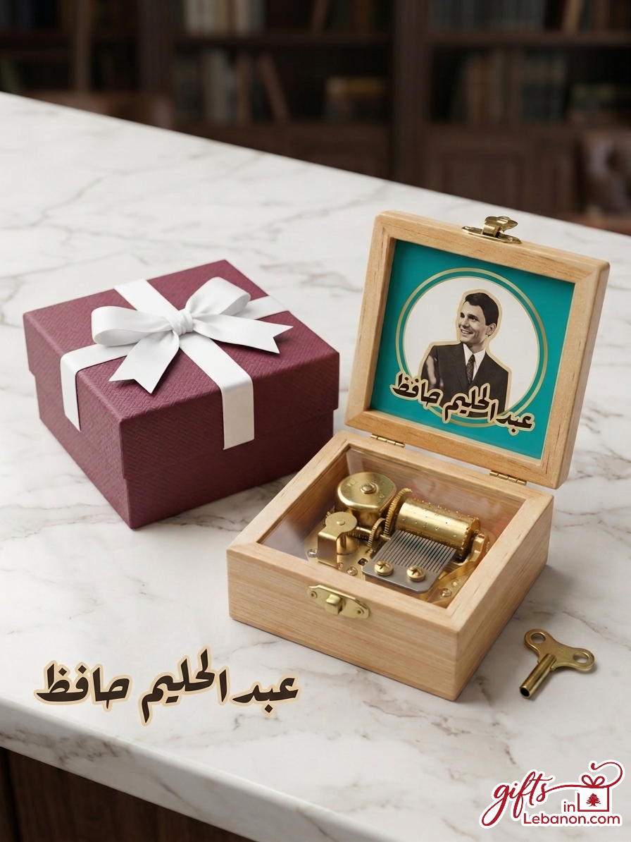 Abdel Halim Hafez Vintage Wooden Music Box with Burgundy Gift Box