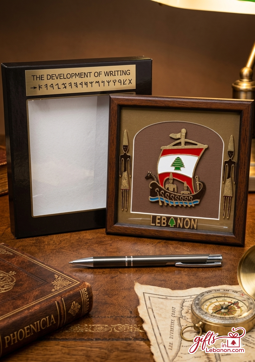 Phoenician ship and alphabet framed heritage gift set