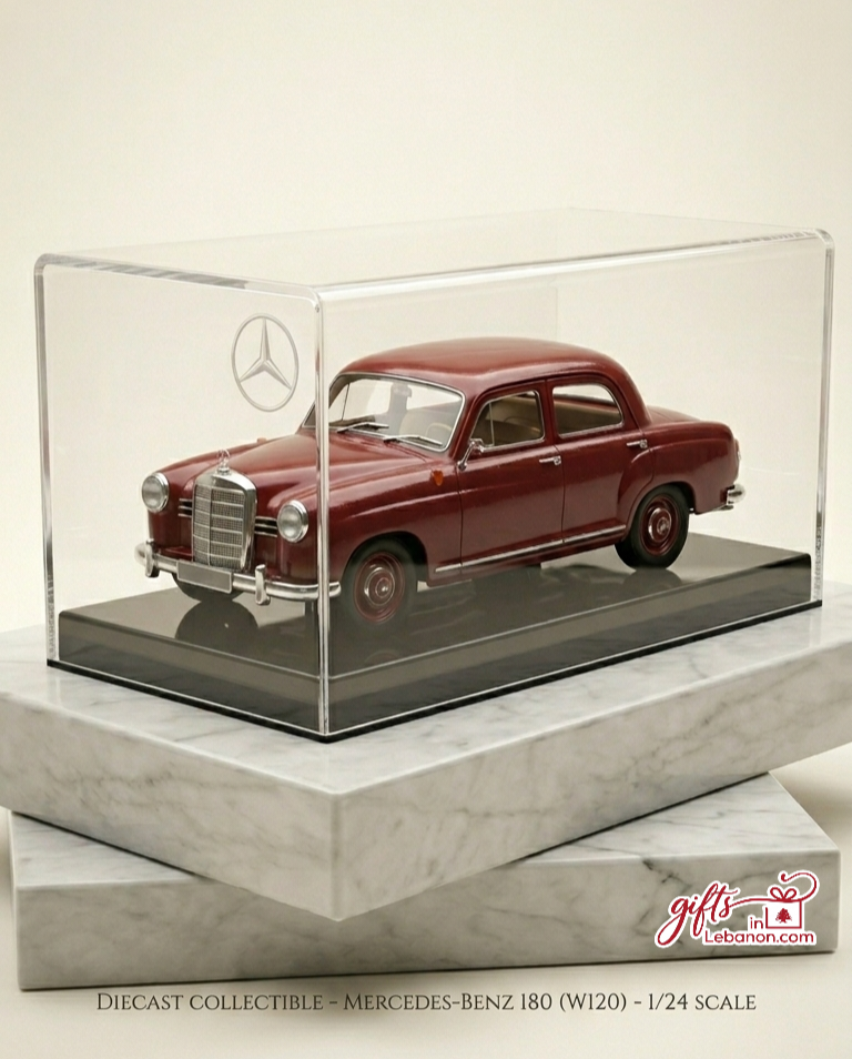 Vintage Mercedes-Benz 180 W120 1/24 Scale Diecast Model in Display Case