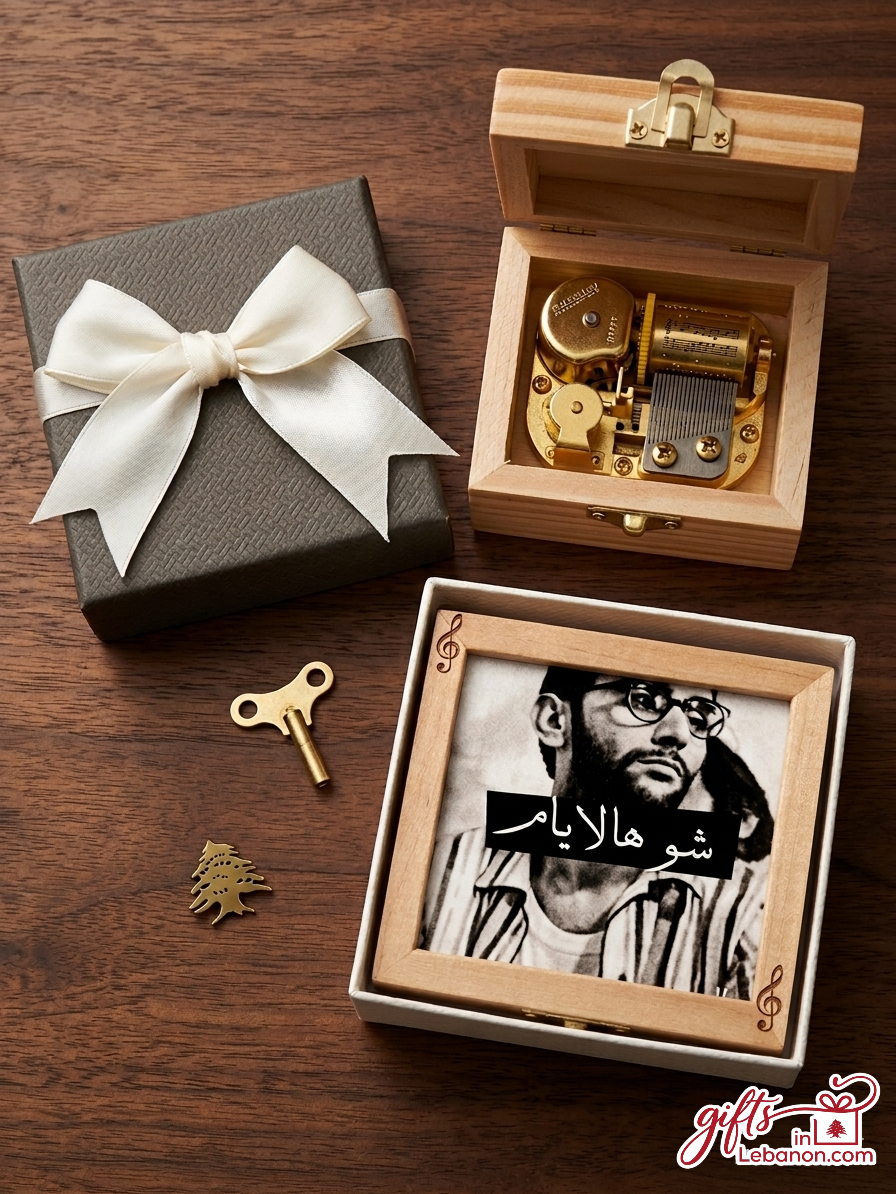 Ziad Rahbani Shou Hal Ayyam Wooden Music Box with Cedar Pin and Gift Box