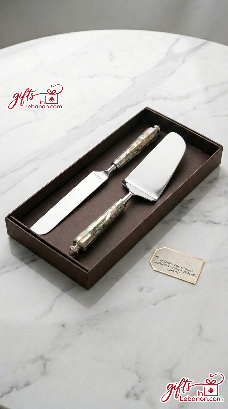 Aeternum Mother of Pearl Cake Knife and Server Set in Gift Box