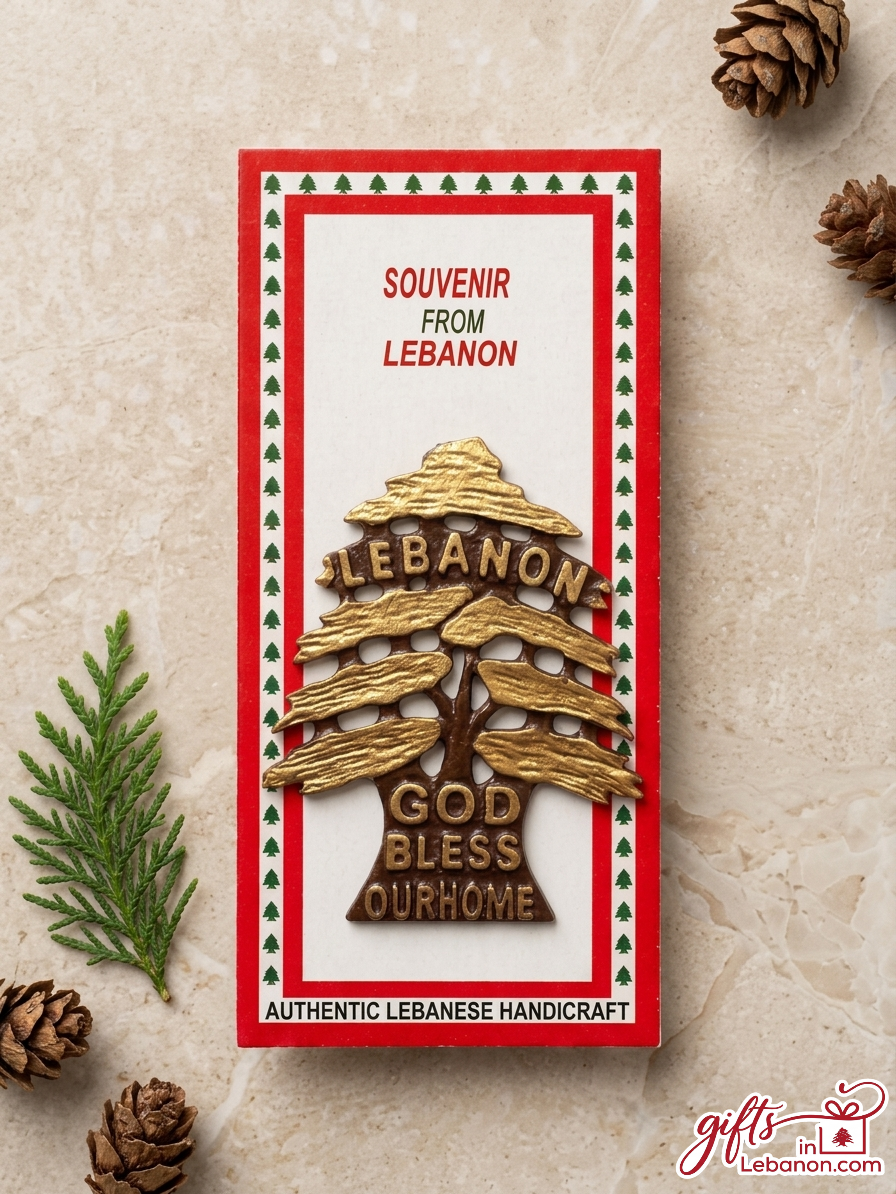 Handcrafted Cedar of Lebanon God Bless Our Home Souvenir Plaque