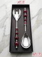 Elegant Ruby Beaded Salad Serving Set in Gift Box
