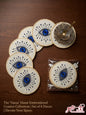 Hand-embroidered Nazar evil eye coasters set of 6 with Lebanese tea glass