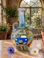 Hand-painted traditional Lebanese glass Ibrik featuring nostalgic Beirut icons like Unica, Dabke, and a service taxi.