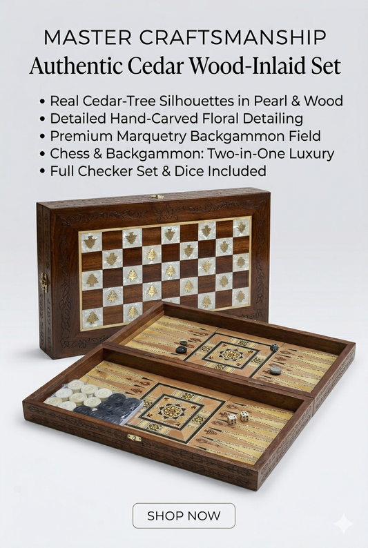 Handcrafted Lebanese Cedar Wood Chess and Backgammon Board Set