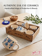 Handcrafted evil eye ceramic mugs set of 6 in a gift box