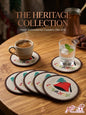 Hand-embroidered Lebanese heritage coasters set of six with coffee cup