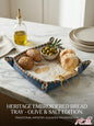 Heritage Embroidered Bread Tray with Arabic calligraphy, bread, and olives