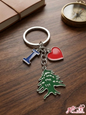 I Love Lebanon metal keychain with red heart and green Cedar tree charms