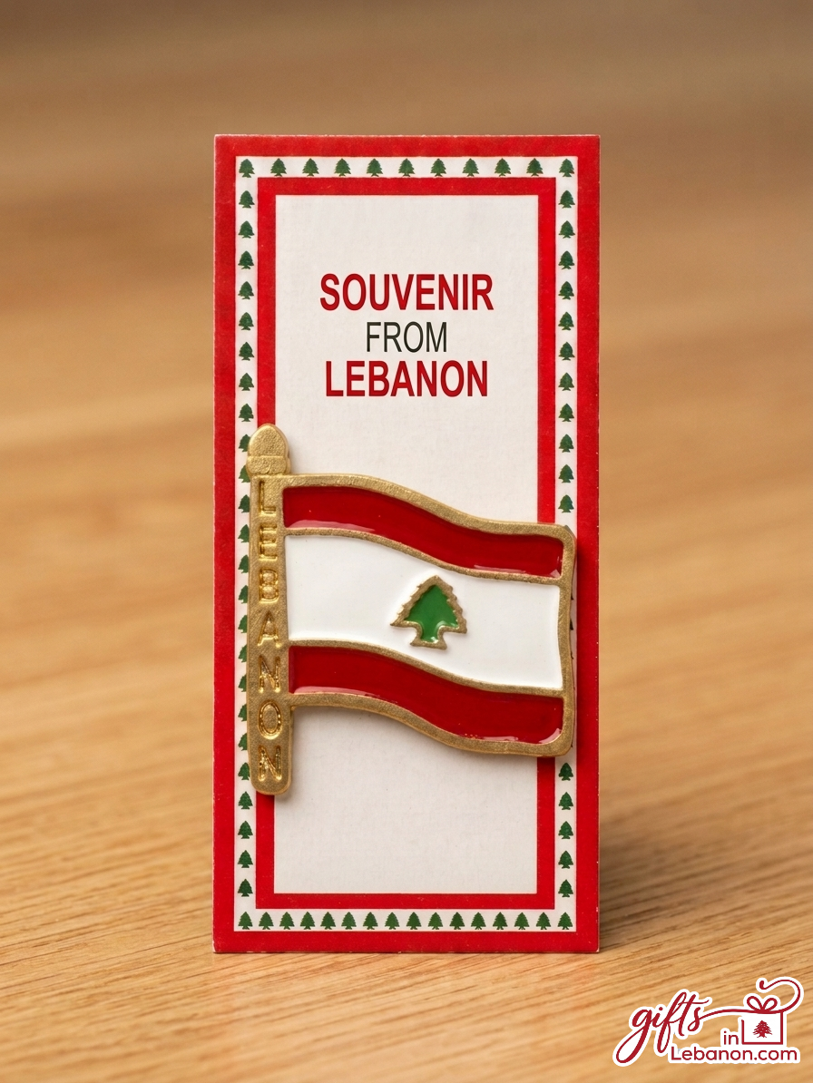 Lebanese Flag Enamel Pin Souvenir on Presentation Card