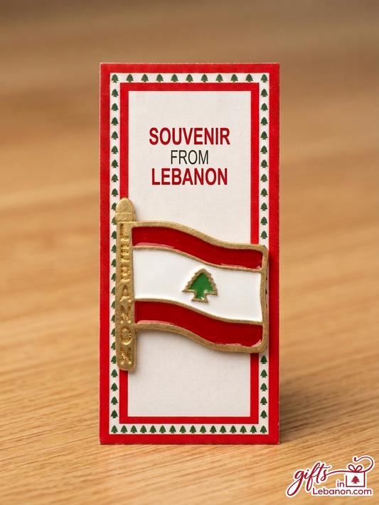 Lebanese Flag Enamel Pin Souvenir on Presentation Card