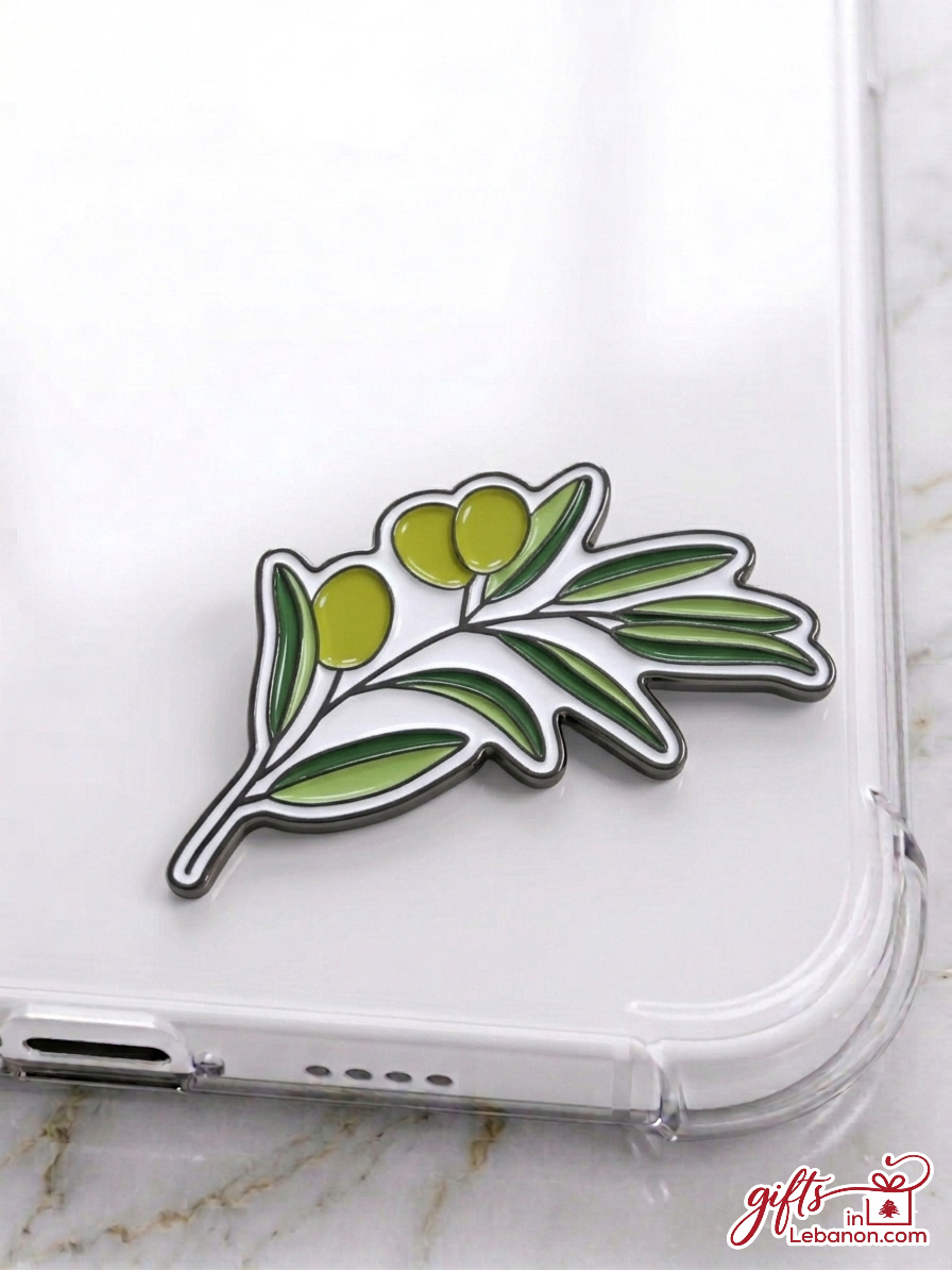 Premium Lebanese olive branch enamel sticker on a clear phone case