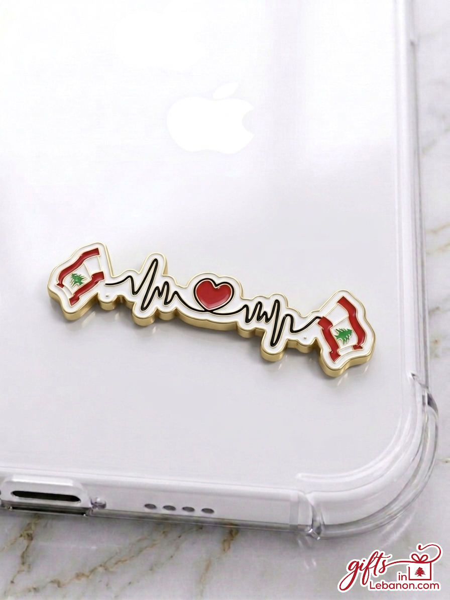 Premium gold-plated enamel Lebanon heartbeat sticker on a clear phone case