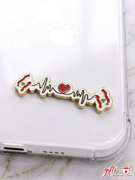 Premium gold-plated enamel Lebanon heartbeat sticker on a clear phone case