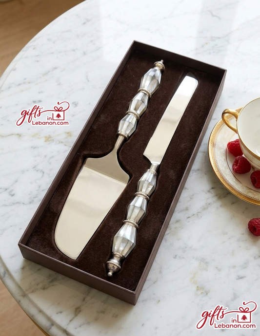Luxury Mother of Pearl Cake Server and Knife Set in Gift Box