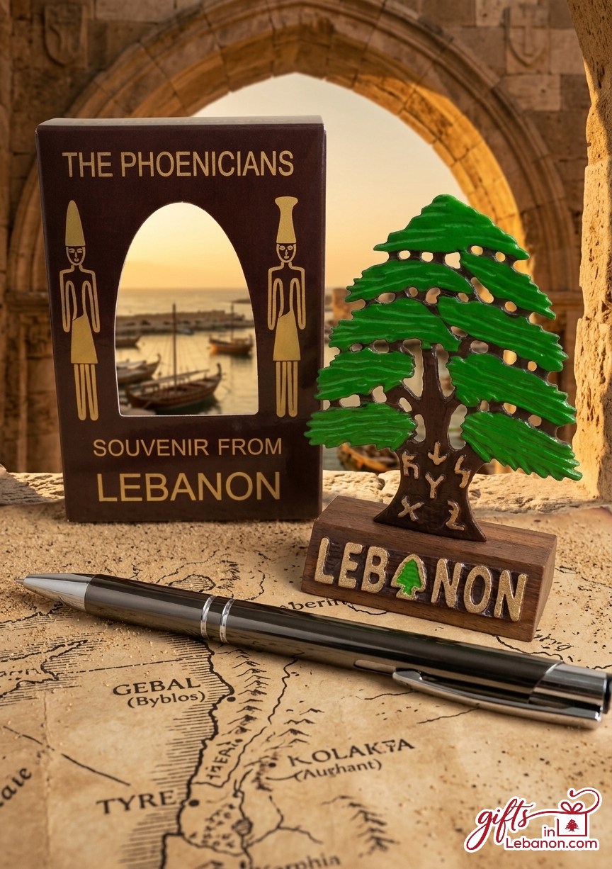 Phoenician Cedar of Lebanon Souvenir Gift Set with Pen and Map