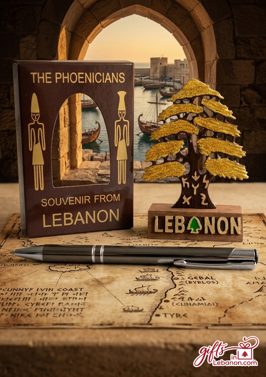 Phoenician Heritage Golden Cedar Souvenir Set with Pen and Box