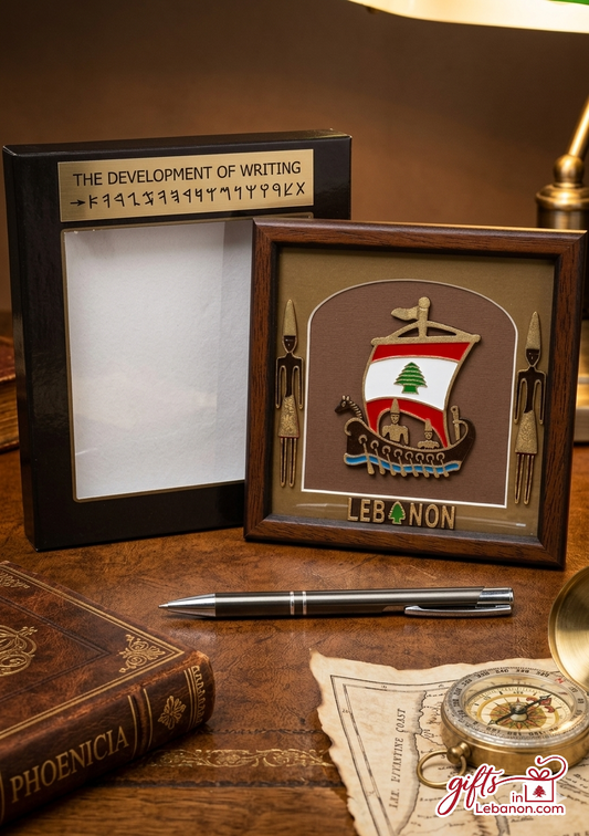 Phoenician ship and alphabet framed heritage gift set