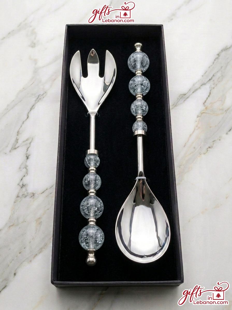 Royal Beaded Salad Serving Set in a Black Gift Box