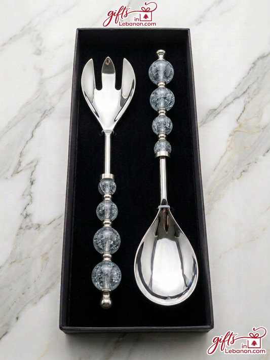 Royal Beaded Salad Serving Set in a Black Gift Box