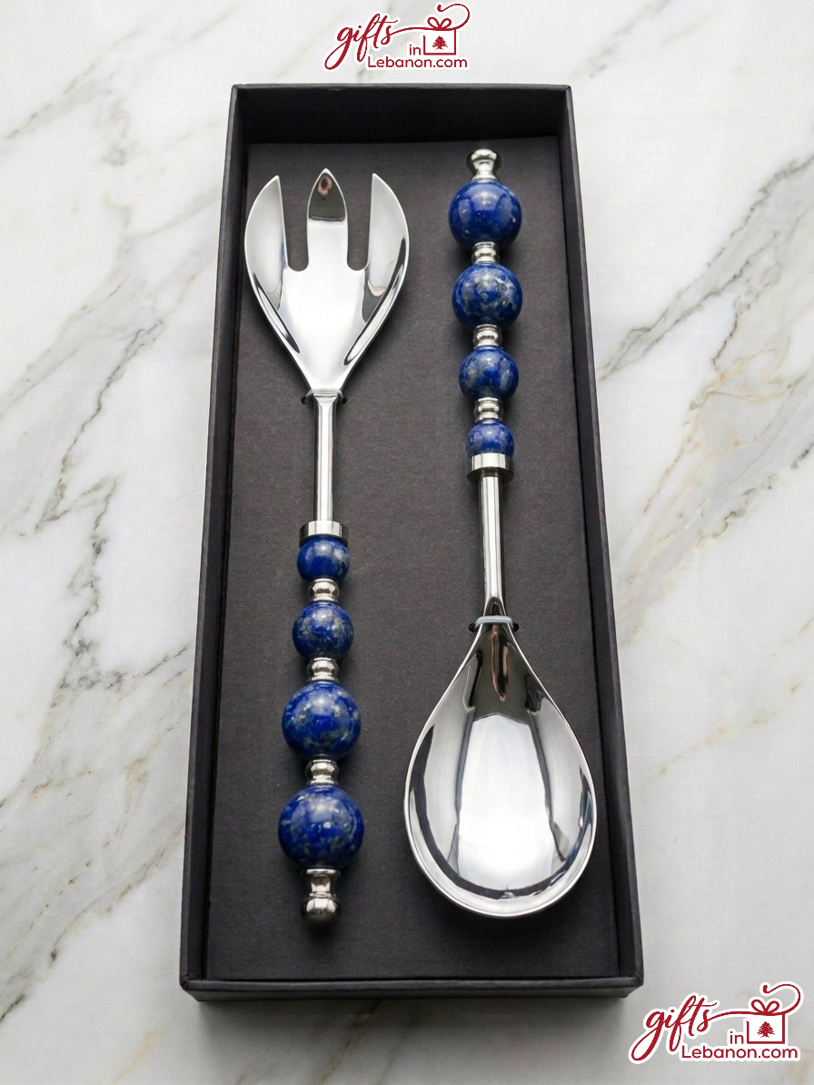 Luxury Royal Blue Beaded Salad Serving Set in Gift Box