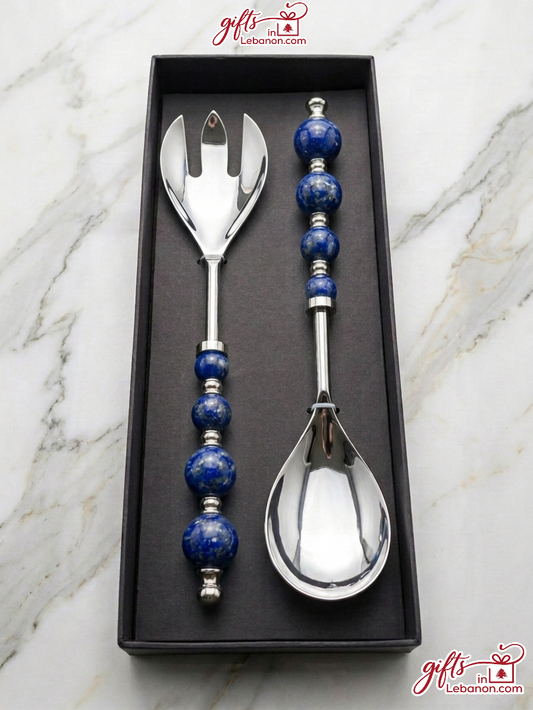 Luxury Royal Blue Beaded Salad Serving Set in Gift Box