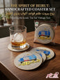 Handcrafted Spirit of Beirut coasters featuring the iconic blue Tut Tut vintage taxi.