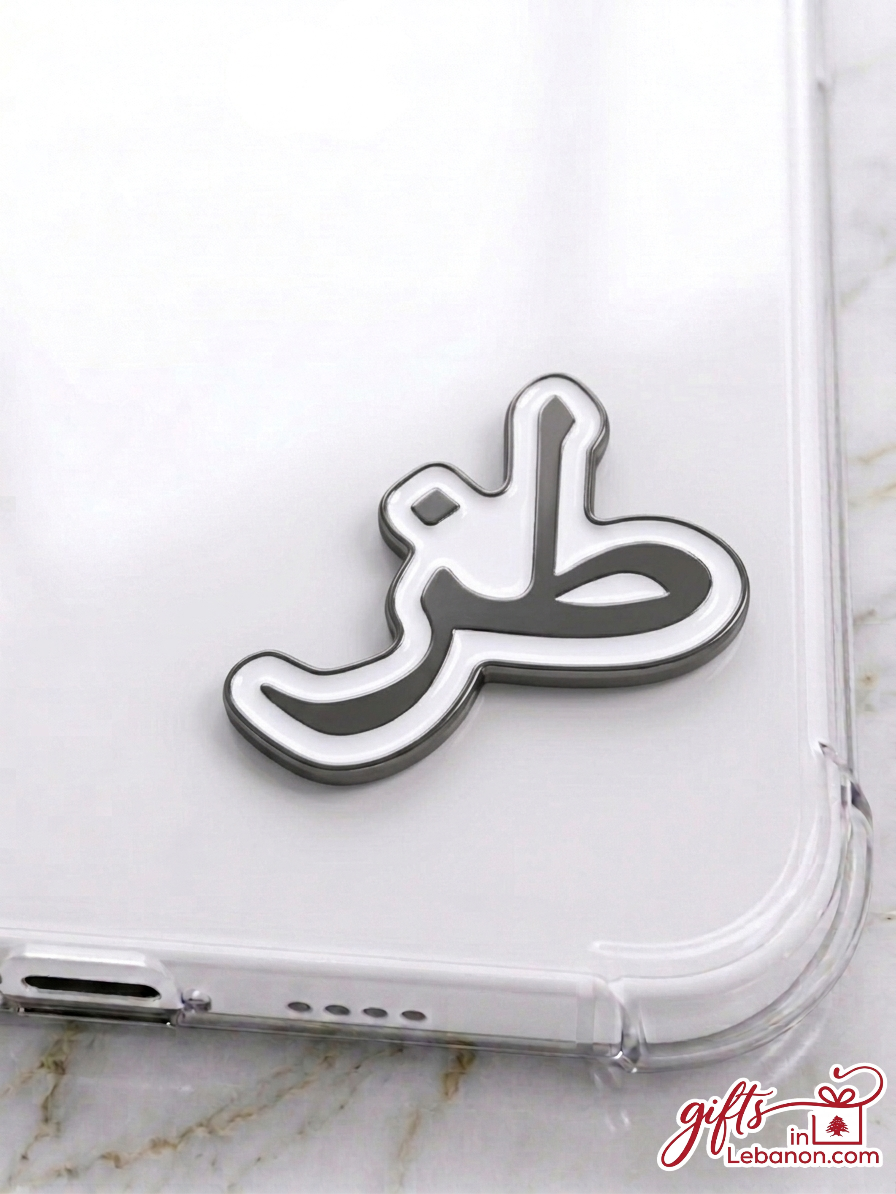 Premium Toz Arabic enamel sticker on a clear phone case