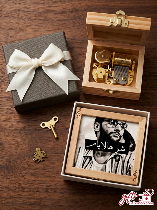 Ziad Rahbani Shou Hal Ayyam Wooden Music Box with Cedar Pin and Gift Box